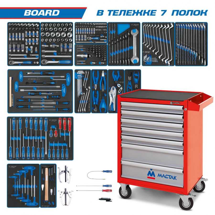 Набор инструментов "BOARD" в красной тележке, 325 предметов KING TONY 934-325AMR Готовые решения в тележках МАСТАК фото, изображение